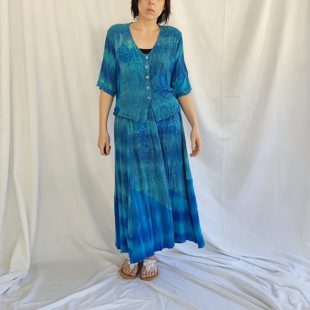 90s‎ Blue Rayon Skirt Set